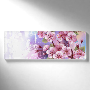 Pink Sakura on Painting Background Name Tag