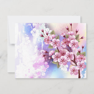 Pink Sakura on Painting Background Note Card