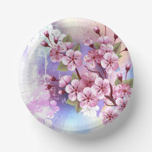 Pink Sakura on Painting Background Paper Bowls