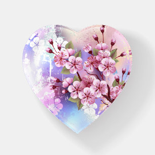 Pink Sakura on Painting Background Paperweight
