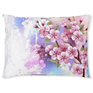 Pink Sakura on Painting Background Pet Bed