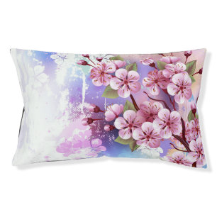 Pink Sakura on Painting Background Pet Bed