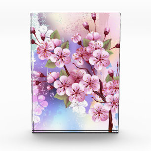 Pink Sakura on Painting Background Photo Block