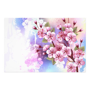 Pink Sakura on Painting Background Photo Print