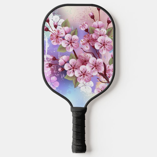 Pink Sakura on Painting Background Pickleball Paddle (Front)