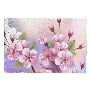 Pink Sakura on Painting Background Pillow Case