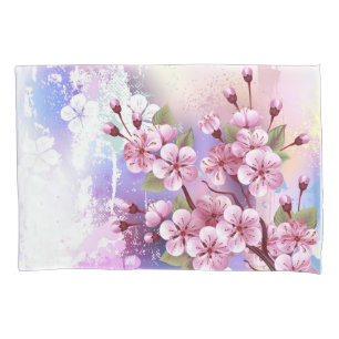 Pink Sakura on Painting Background Pillow Case