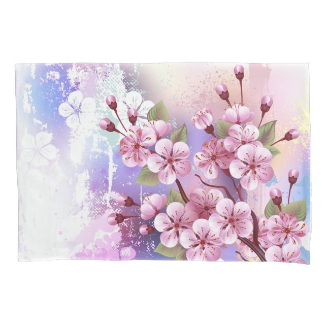 Pink Sakura on Painting Background Pillow Case (Front)