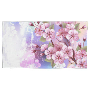 Pink Sakura on Painting Background Pillow Case