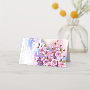 Pink Sakura on Painting Background Place Card