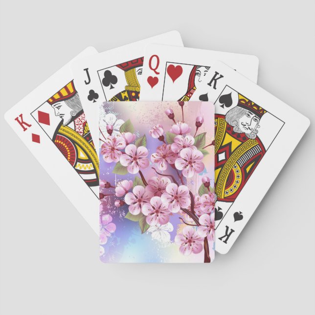 Pink Sakura on Painting Background Poker Cards (Back)