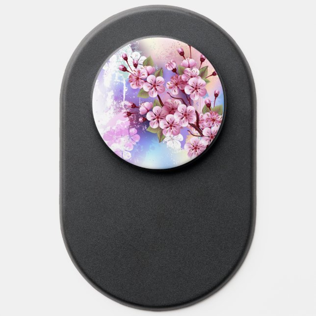 Pink Sakura on Painting Background PopSocket (Popsocket)