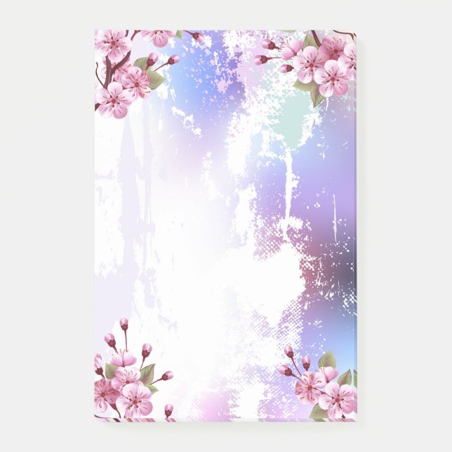 Pink Sakura on Painting Background Post-it Notes (Front)