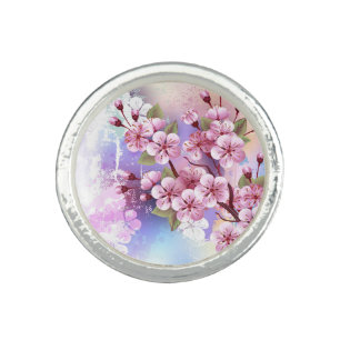 Pink Sakura on Painting Background Ring