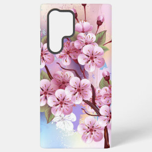 Pink Sakura on Painting Background Samsung Galaxy S22 Ultra Case
