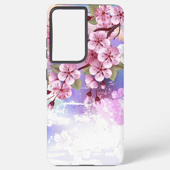 Pink Sakura on Painting Background Samsung Galaxy Case (Back)