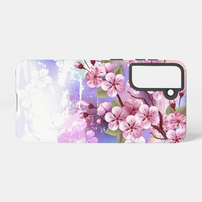 Pink Sakura on Painting Background Samsung Galaxy Case (Back Horizontal)