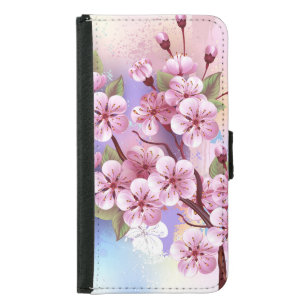 Pink Sakura on Painting Background Samsung Galaxy S5 Wallet Case