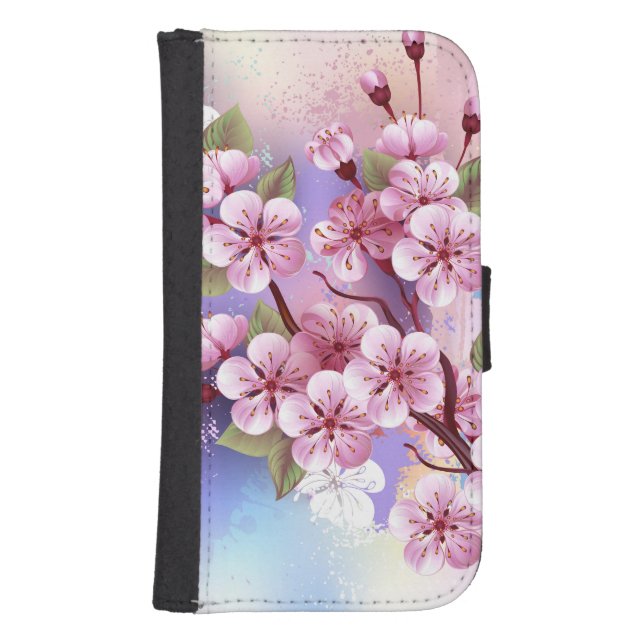 Pink Sakura on Painting Background Samsung Galaxy Wallet Case (Front)