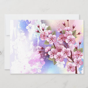 Pink Sakura on Painting Background Save The Date