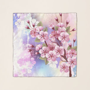 Pink Sakura on Painting Background Scarf