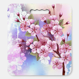 Pink Sakura on Painting Background Seat Cushion