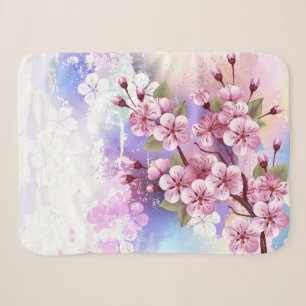 Pink Sakura on Painting Background Sherpa Blanket