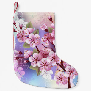 Pink Sakura on Painting Background Small Christmas Stocking