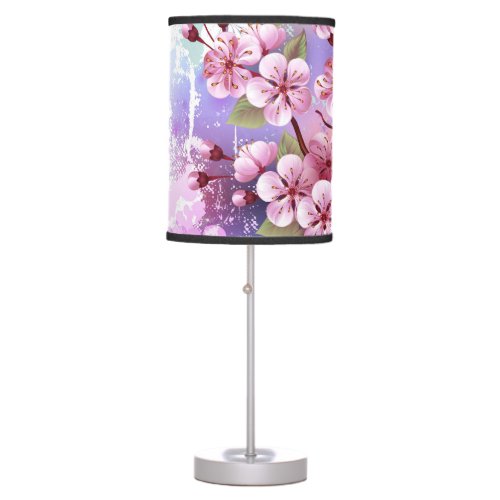 Pink Sakura on Painting Background Table Lamp