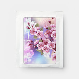 Pink Sakura on Painting Background Tea Bag Drink Mix