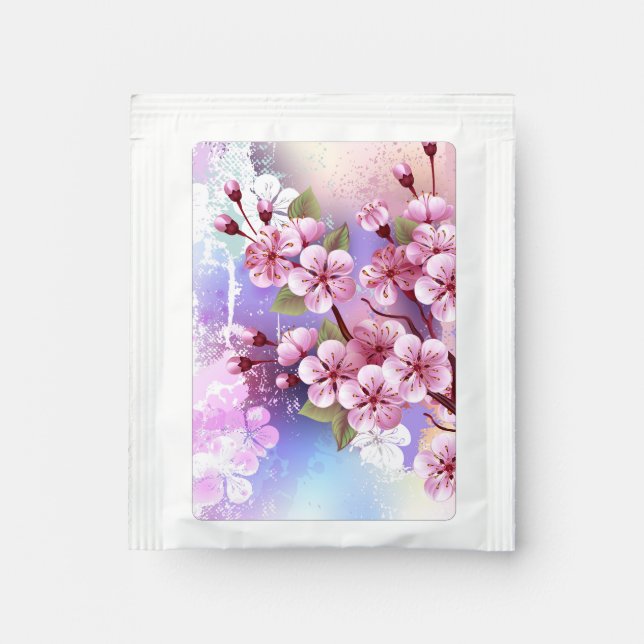 Pink Sakura on Painting Background Tea Bag Drink Mix (Front)