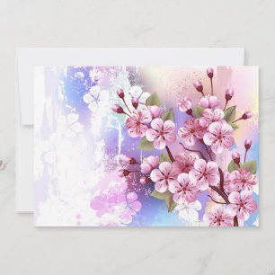 Pink Sakura on Painting Background Thank You Card