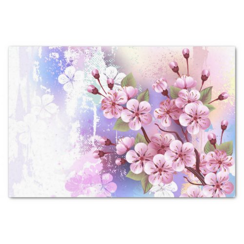 Pink Sakura on Painting Background Tissue Paper