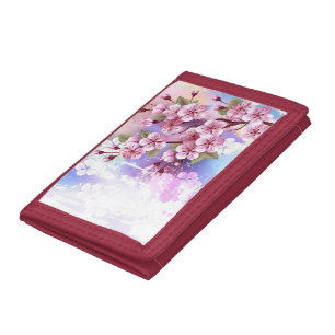 Pink Sakura on Painting Background Tri-fold Wallet