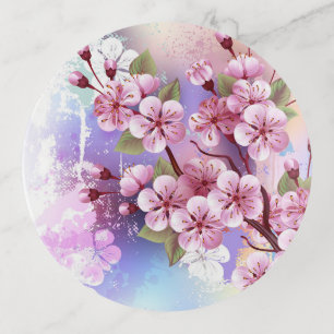 Pink Sakura on Painting Background Trinket Tray