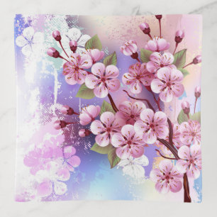 Pink Sakura on Painting Background Trinket Tray