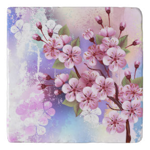 Pink Sakura on Painting Background Trivet