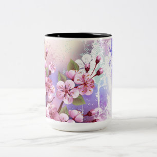 Pink Sakura on Painting Background Two-Tone Coffee Mug