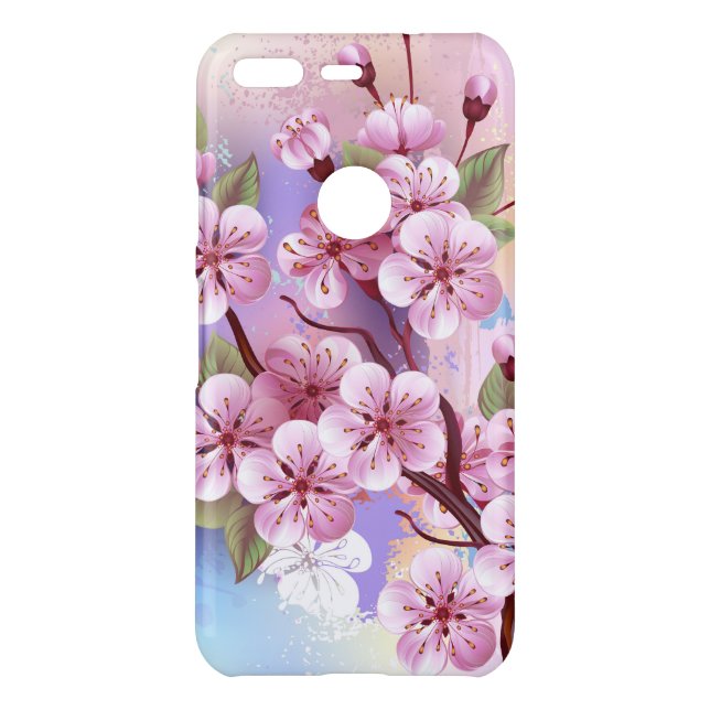 Pink Sakura on Painting Background Uncommon Google Pixel Case (Back)