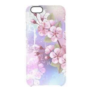 Pink Sakura on Painting Background Clear iPhone 6/6S Case