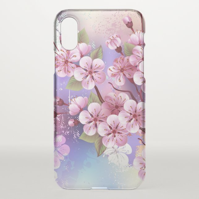 Pink Sakura on Painting Background Uncommon iPhone Case (Back)