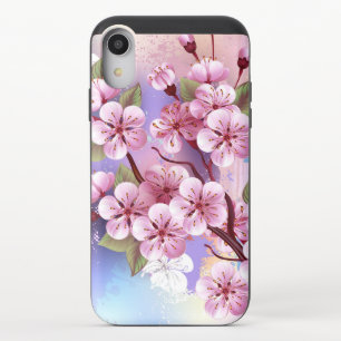 Pink Sakura on Painting Background iPhone XR Slider Case