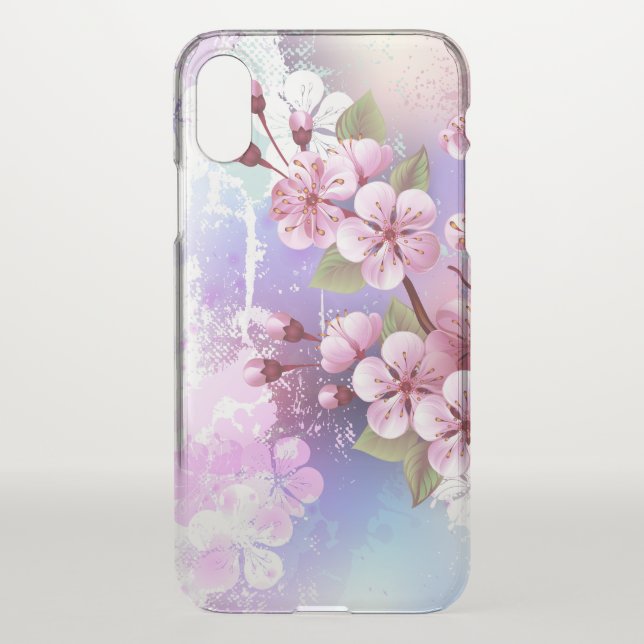 Pink Sakura on Painting Background Uncommon iPhone Case (Back)
