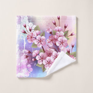 Pink Sakura on Painting Background Wash Cloth