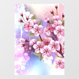Pink Sakura on Painting Background Window Cling