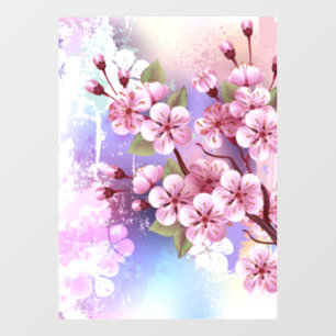 Pink Sakura on Painting Background Window Cling
