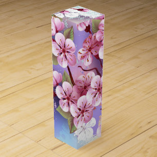 Pink Sakura on Painting Background Wine Box