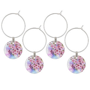 Pink Sakura on Painting Background Wine Charm