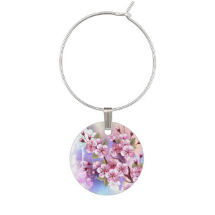 Pink Sakura on Painting Background Wine Charm