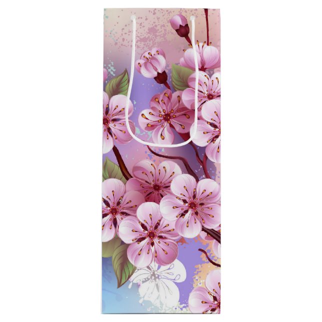 Pink Sakura on Painting Background Wine Gift Bag (Front)
